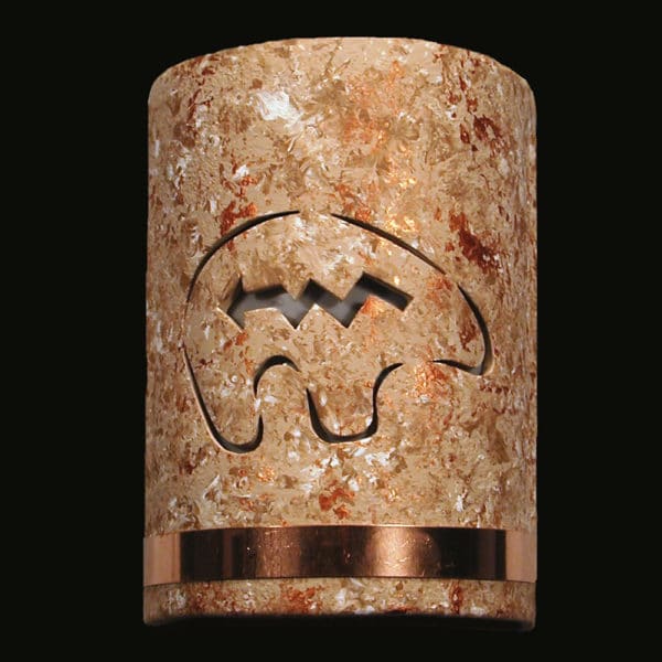 8" Wall Sconce-Spirit Bear w/Bottom Copper Band-Open Top Half Round-Copper Rocky Road-Indoor-Outdoor