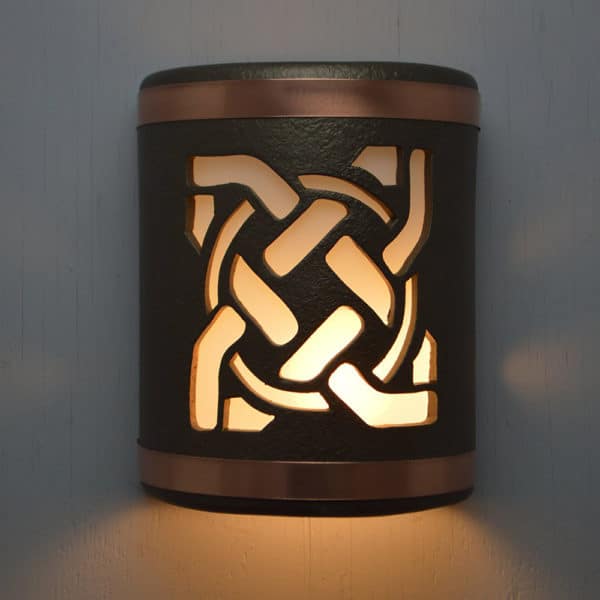 9" Wall Light-Celtic Circle-Open Top Half Round-Anodized Bronze-Brushed and Sealed Copper Bands-Indoor-Outdoor - Image 2