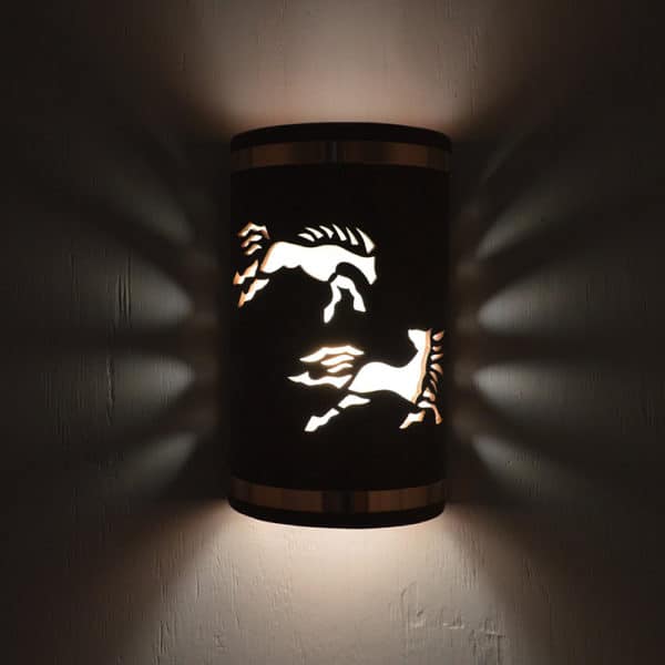 14" Wall Light-Wild Horses-Open Top Half Round-Antique Copper-Copper Bands-Indoor-Outdoor - Image 3
