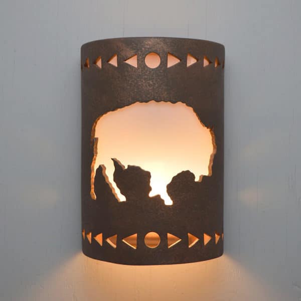 12" Wall Light-Buffalo w/Arrows Border-Open Top Half Round-Antique Bronze-Indoor-Outdoor
