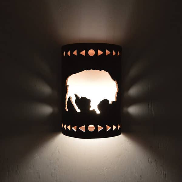 12" Wall Light-Buffalo w/Arrows Border-Open Top Half Round-Antique Bronze-Indoor-Outdoor - Image 2