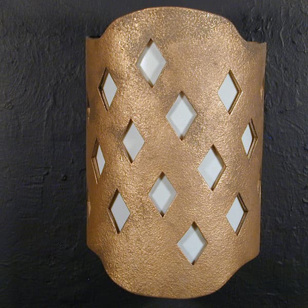 12" Wall Light-Harlequin on a Shield Handcut Half Round-Antique Bronze-Indoor-Outdoor