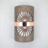 14" Wall Light-Double Fan-Closed Top (Dark Sky) Half Round-Copper Patina-Middle Raw Copper Band-Indoor/Outdoor