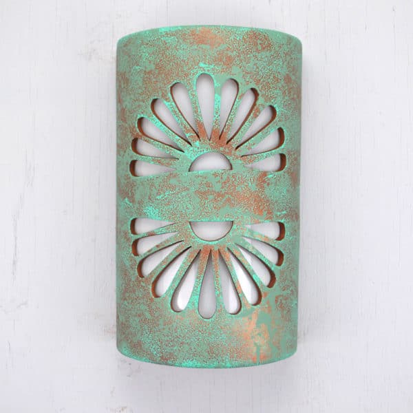 14" Wall Light-Double Fan-Open Top Half Round-Raw Turquoise-Indoor-Outdoor