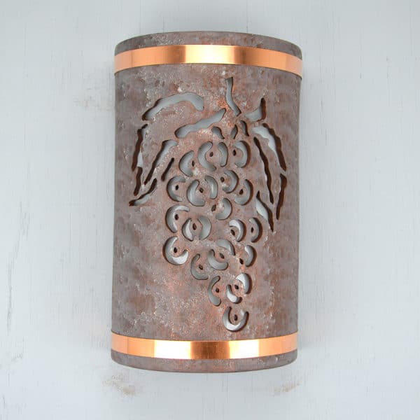 14" Wall Light-Grapes-Open Top Half Round-Raw Copper Bands-Copper Wash-Indoor-Outdoor