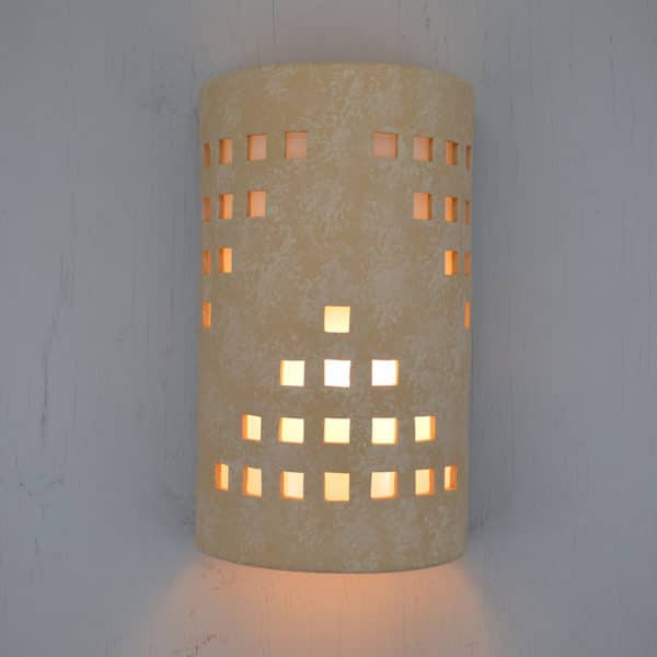 14" Wall Light-Grid-Open Top Half Round-Tan Tone-Indoor-Outdoor - Image 2
