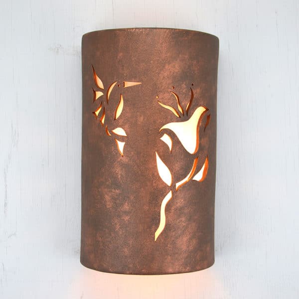 14" Wall Light-Hummingbird and Trumpet-Open Top Half Round-Antique Copper-Indoor-Outdoor