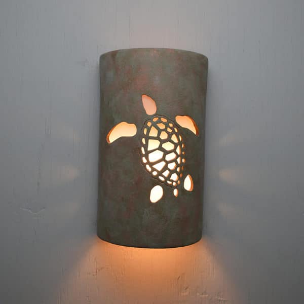 14" Wall Light-Ocean Turtle (Left Facing)-Open Top Half Round-Oak Moss-Indoor-Outdoor - Image 2