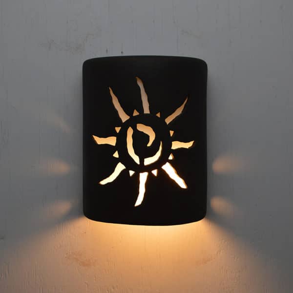 9" Wall Light-Ancient Sun-Closed Top (Dark Sky) Half Round-Black Suede-Indoor-Outdoor - Image 2