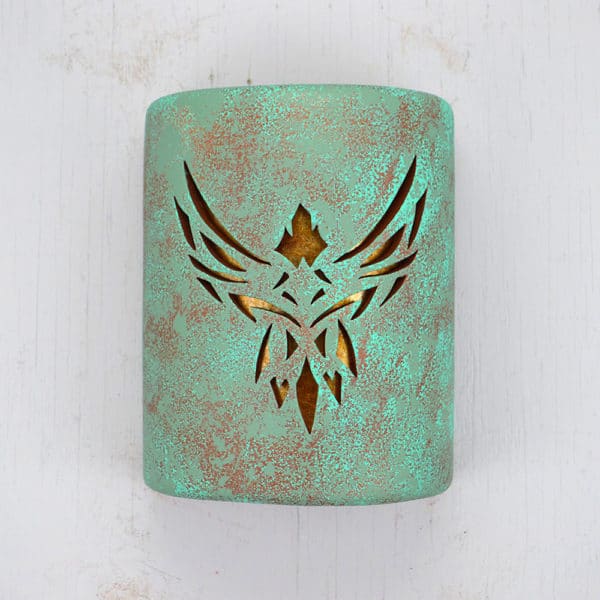 9" Wall Light-Phoenix-Open Top Half Round-Raw Turquoise-Amber Mica-Indoor-Outdoor