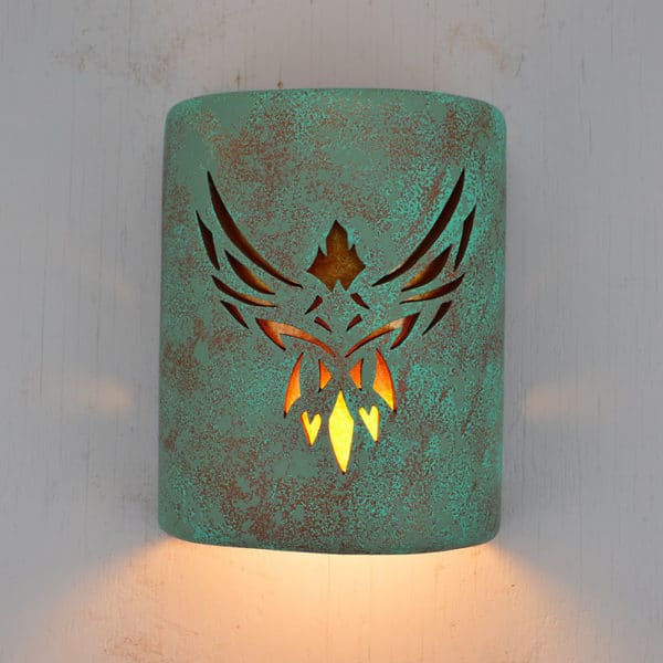 9" Wall Light-Phoenix-Open Top Half Round-Raw Turquoise-Amber Mica-Indoor-Outdoor - Image 2