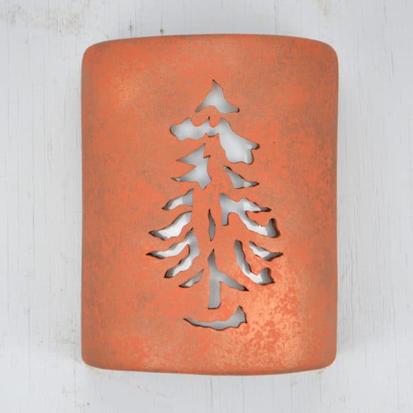 9" Wall Light-Pine-Open Top Half Round-Rusted Steel-Indoor-Outdoor