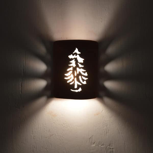 9" Wall Light-Pine-Open Top Half Round-Rusted Steel-Indoor-Outdoor - Image 3