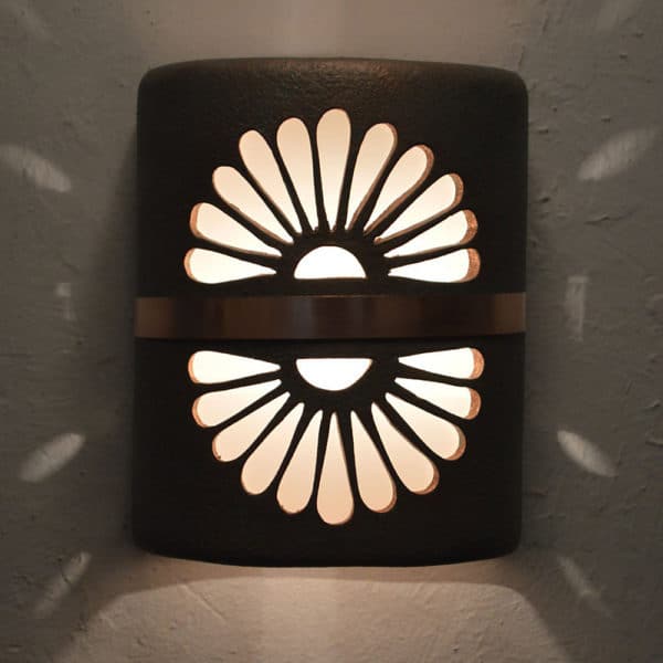 9" Wall Light-Double Fan w/Middle Brushed and Sealed Copper Band-Open Top Half Round-Copper Patina-Indoor-Outdoor - Image 2