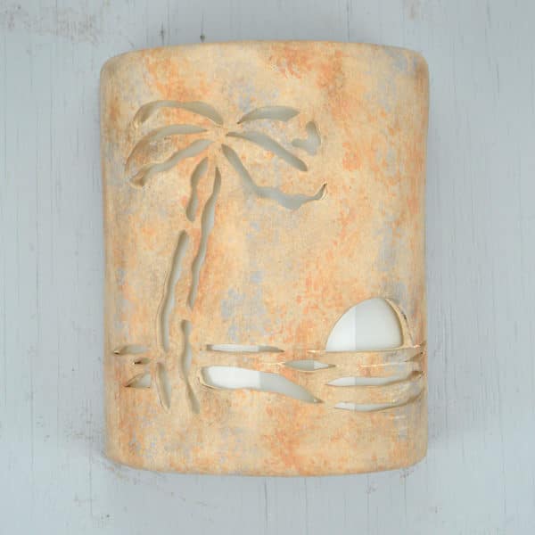 9" Wall Light-Paradise Palm-Open Top Half Round-Sandstone-Indoor-Outdoor