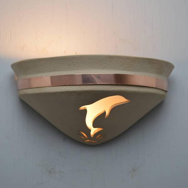 Halfbell Uplight-Dolphin-Top Raw Copper Band-Tan-Indoor Only - Image 2