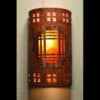 14" Wall Light-Mission Copper Cover w/ Windows Border-Open Top Half Round-Amber Mica-Antique Copper-Indoor-Outdoor - Image 2