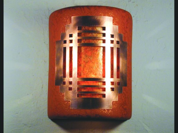 9" Open Top - Mission Copper Cover w/Amber Mica Lens, in Red Mica color - Indoor/Outdoor