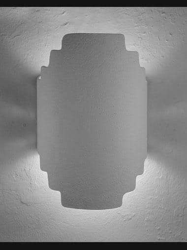 Architectural-Stair Step Hand Cut Lighting Fixture-Unfinished Bisque-Indoor/Outdoor- Open Top Wall Sconce