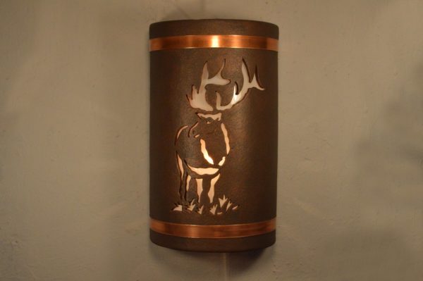 14" Open Top - Elk Design w/Copper Bands, in Antique Copper Color - Indoor/Outdoor