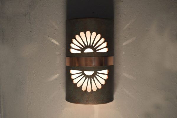 14” Closed Top (Dark Sky) - Double Fan w/Brushed and Sealed Copper Band, in Copper Patina - Indoor/Outdoor