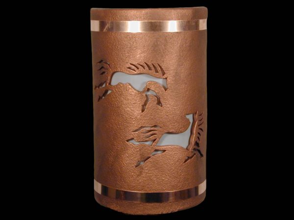 14" Open Top - Wild Horses Design, w/Copper Metal Bands in Antique Copper color - Indoor/Outdoor