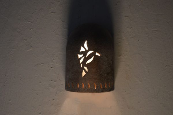 8" Hood (Dark Sky) Wall Sconce w/Hummingbird and Wind designs, in Copper Wash color - Indoor/Outdoor