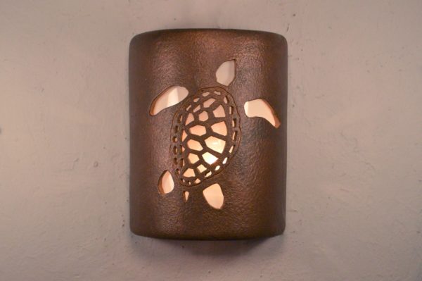 9" Ocean Turtle design in Antique Copper for the Tropical or Coastal Indoor or Outdoor Style-Open Top Wall Sconce