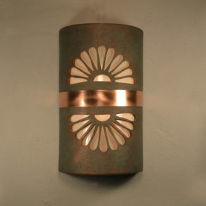 14” Closed Top (Dark Sky) - Double Fan w/Brushed and Sealed Copper Band, in Copper Patina - Indoor/Outdoor