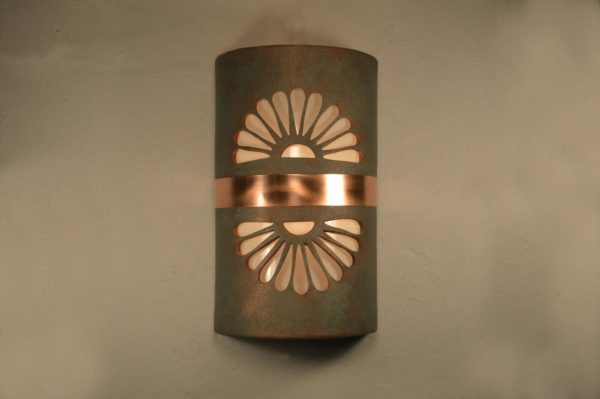 14” Closed Top (Dark Sky) - Double Fan w/Brushed and Sealed Copper Band, in Copper Patina - Indoor/Outdoor