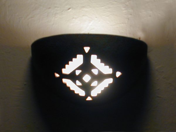 Small Bowl Up Light - Geometric Design, Raw Turquoise color - Indoor/Covered Outdoor