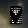 16″ Tall Cylinder Pendant with Grid Design, in Black Suede color
