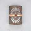 10" Wall Light-Double Fan-Low Profile (ADA) Closed Top Half Round- Copper Patina-Middle Raw Copper Band-Indoor-Outdoor