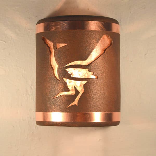 9" Wall Light-Roadrunner-Open Top Half Round-Antique Copper-Copper Bands-Silver Mica-Indoor-Outdoor