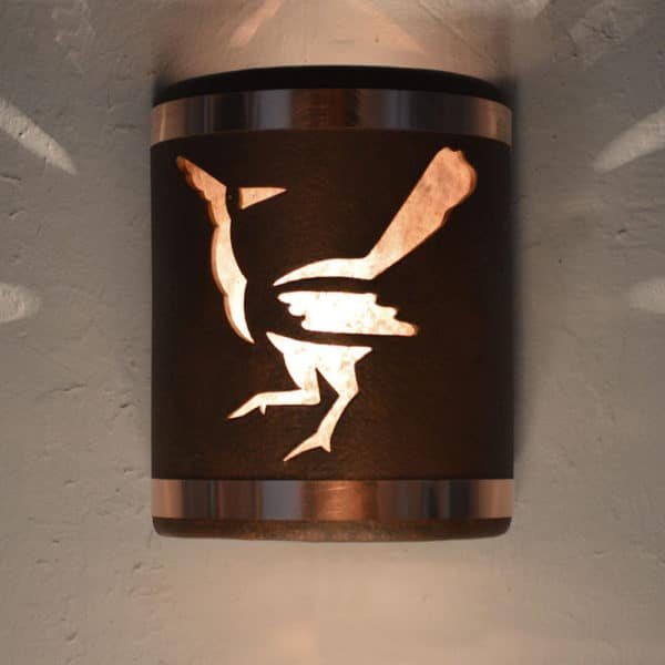 9" Wall Light-Roadrunner-Open Top Half Round-Antique Copper-Copper Bands-Silver Mica-Indoor-Outdoor - Image 2