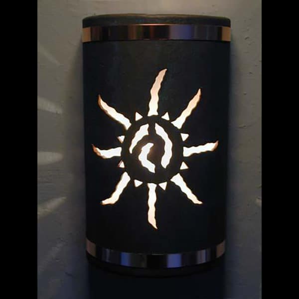 18" Wall Light-Ancient Sun-Open Top Half Round-Copper Patina-Raw Copper Bands-Indoor-Outdoor - Image 2