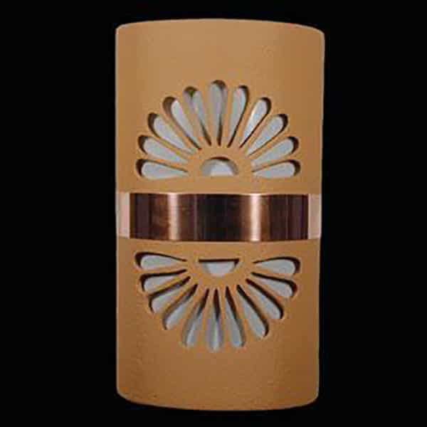 14" Wall Light-Double Fan-Open Top Half Round- Middle Raw Copper Band-Brown-Indoor-Outdoor
