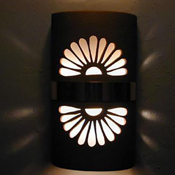 14" Wall Light-Double Fan-Open Top Half Round- Middle Raw Copper Band-Brown-Indoor-Outdoor - Image 2