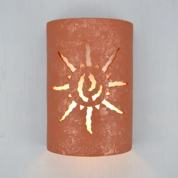 14" Wall Light-Ancient Sun-Open Top Half Round-Red Mica-Indoor-Outdoor