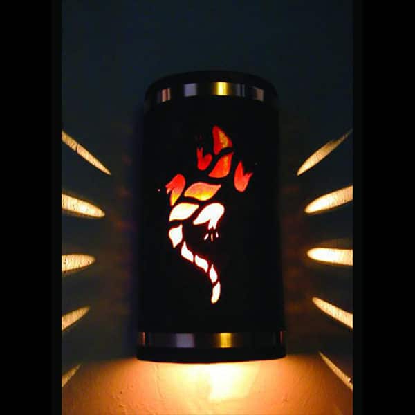 14" Wall Light-Lizard-Open Top Half Round-Copper Brick- Raw Copper Bands--Amber Mica Lens-Indoor-Outdoor - Image 2