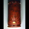 14" Wall Light-Sunrise-Open Top Half Round-Copper Brick-Copper Bands-Amber Mica-Indoor-Outdoor
