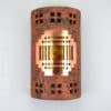 14" Wall Light-Mission Copper Cover w/Windows Borders-Closed Top (Dark Sky) Half Round-Amber Mica Lens-Copper Brick-Indoor-Outdoor