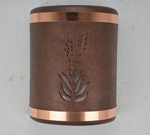 9" Wall Light-Yucca-Open Top-Half Round-Antique Copper-Raw Copper Bands-Indoor-Outdoor