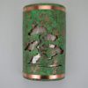 14" Wall Light-Bonsai-Open Top Half Round-Silver Mica-Brushed and Sealed Copper Bands-Lush Moss-Indoor-Outdoor