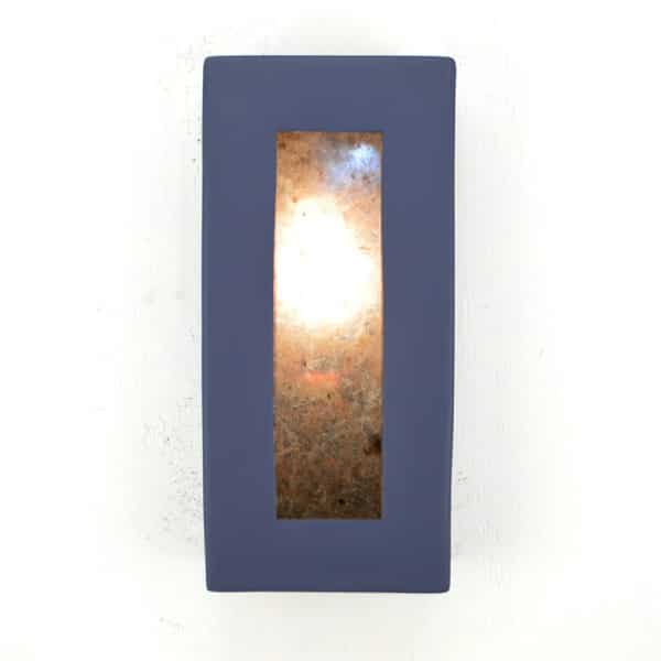 14" Wall Sconce-Picture Window-Low Profile ADA Rectangle-Navy Blue-Silver Mica-Indoor-Outdoor-Open Top