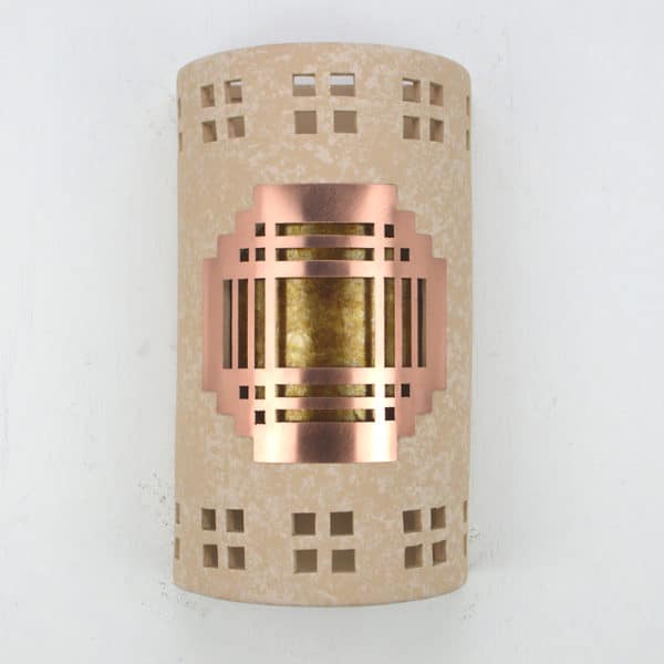 14" Wall Light-Mission Copper Cover-Windows Borders-Closed Top (Dark Sky) Half Round-Silver Mica Lens-Tan Tone-Indoor-Outdoor - Image 2