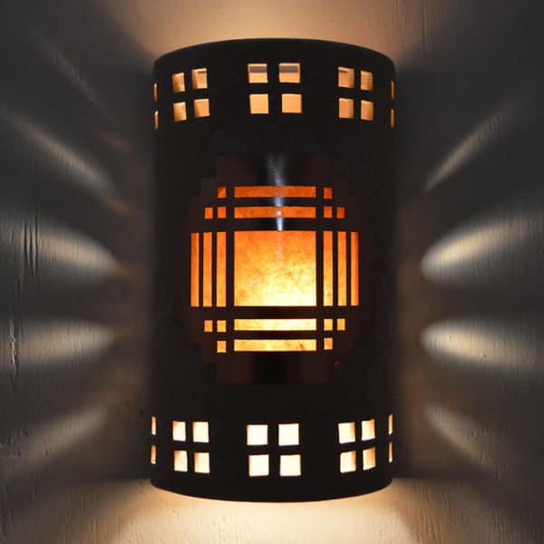 14" Wall Light-Mission Copper Cover-Windows Borders-Closed Top (Dark Sky) Half Round-Silver Mica Lens-Tan Tone-Indoor-Outdoor - Image 3