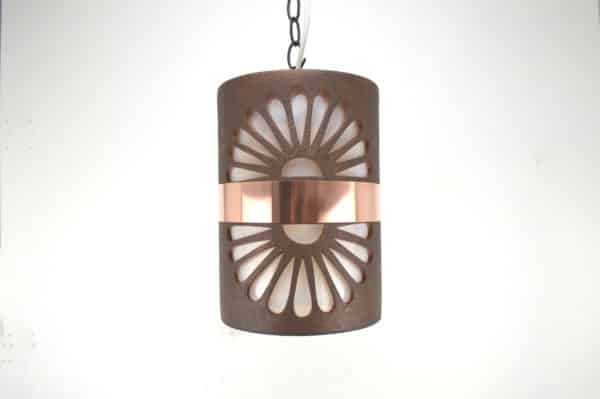 12" Pendant Light-Double Fan-Middle Copper Band-Antique Copper-Black Hardware-Interior-Exterior - Image 2