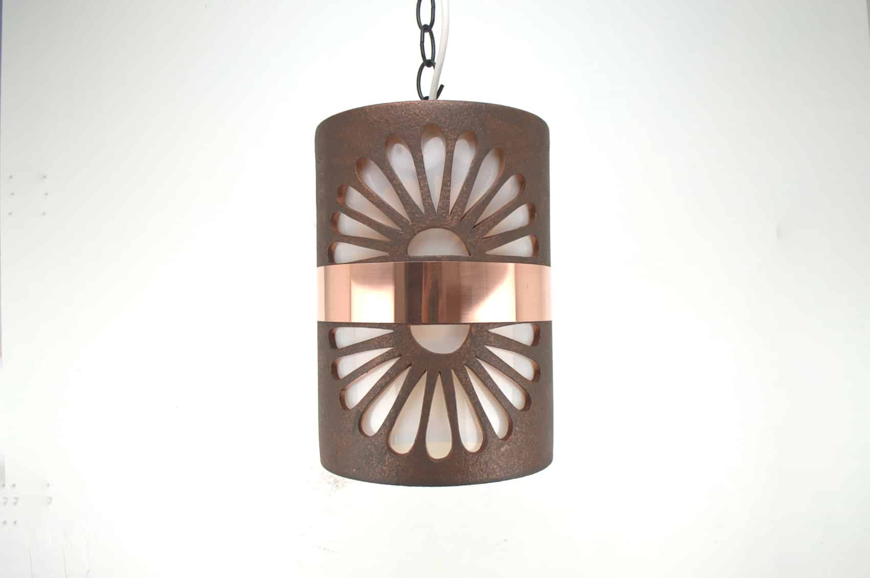 12" Pendant Light-Double Fan-Middle Copper Band-Antique Copper-Black Hardware-Interior-Exterior - Image 2
