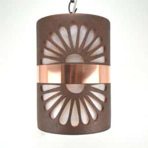 12" Pendant Light-Double Fan-Middle Copper Band-Antique Copper-Black Hardware-Interior-Exterior